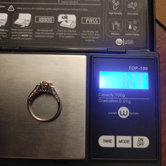 Citrine Ring 9mm Sterling Silver 925 Engagement Ring Simulated Diamond Accents - Picture 3 of 10